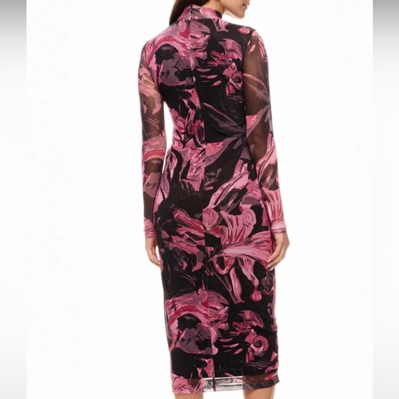 Prabal Gurung x RTR Abstract Floral Mesh Midi Dress Size XXL Pink Black - Picture 3 of 13